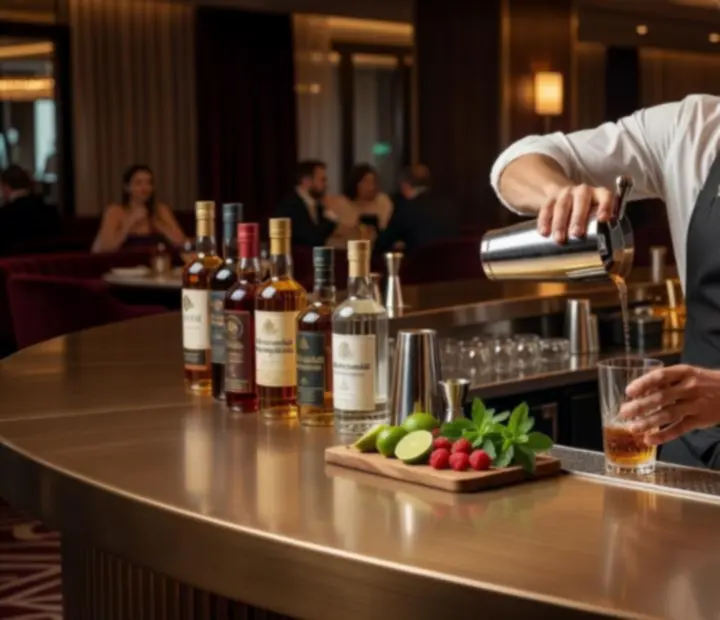 Bartender signature koktélt készít a Dinner Corneer kaszinói lounge bárpultjánál